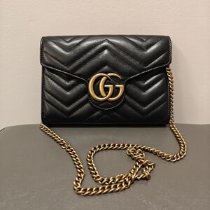 Gucci GG Marmont Chain on Wallet Calfskin Black